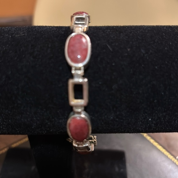 Vintage, Jay King, Silver, Pink Thulite & Nephrite Jade Reversible Link Bracelet - Picture 5 of 8